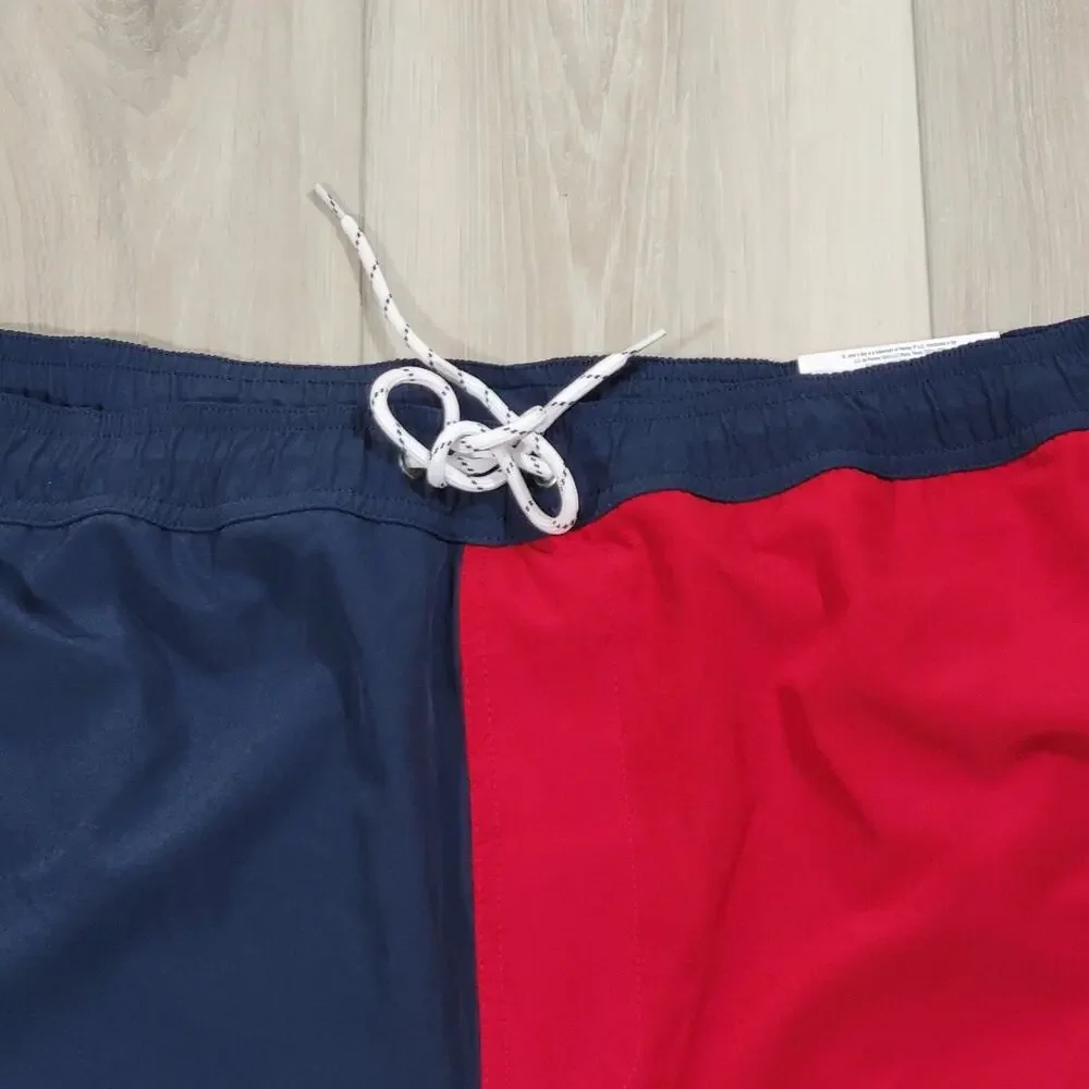 St. John's Bay Swim Shorts Men's Large Indigo Red Colorblock Above The Knee New